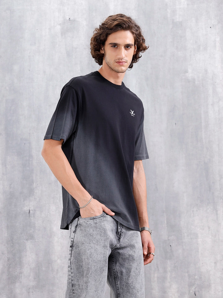 Washed Oversized Crew Neck T-shirt With Print | Black