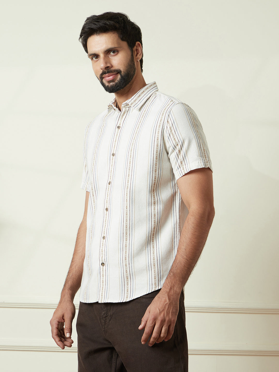 Striped Slim Fit Shirt in Khaki