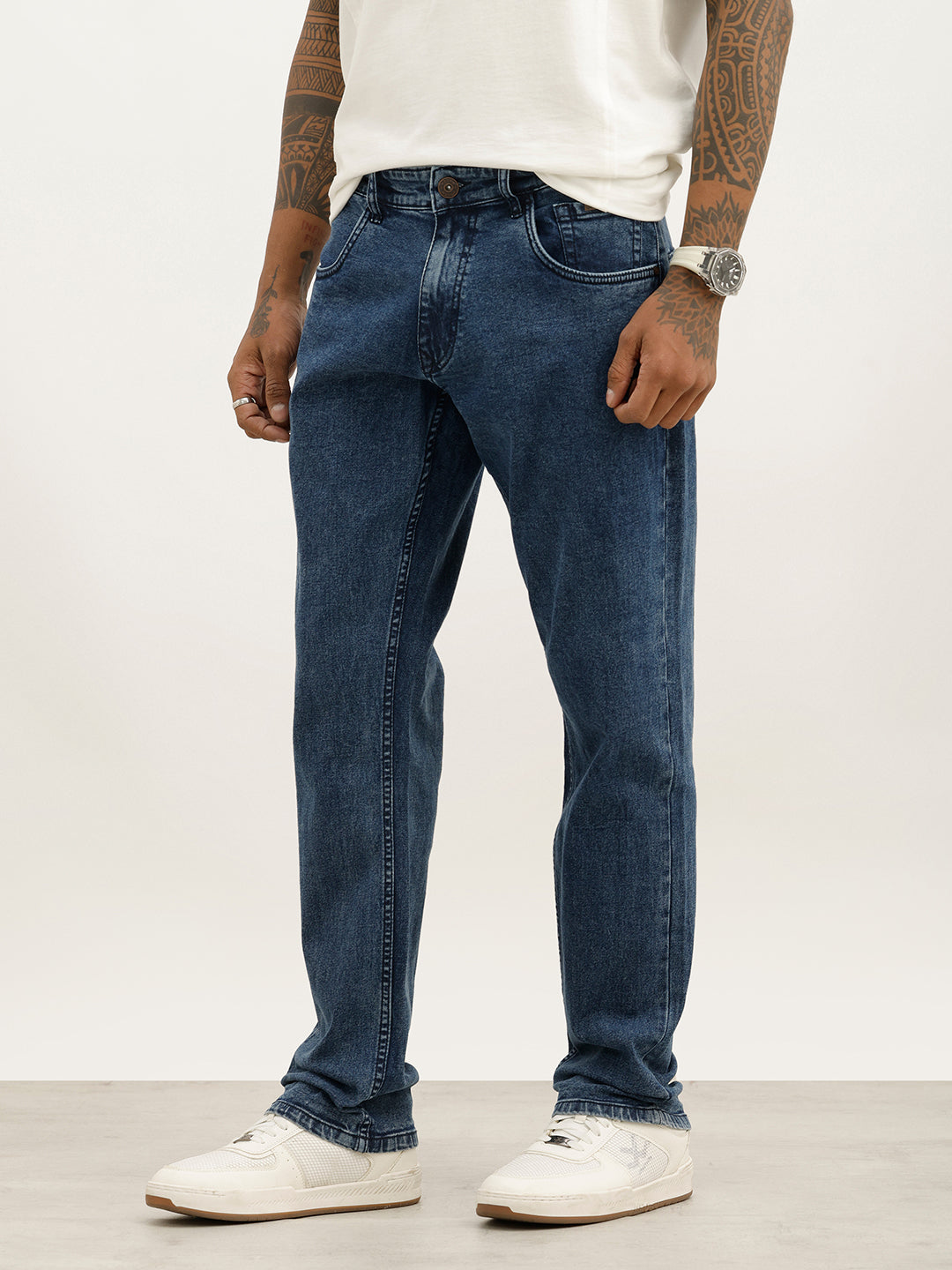 Washed Straight Fit Denim Jeans | Blue
