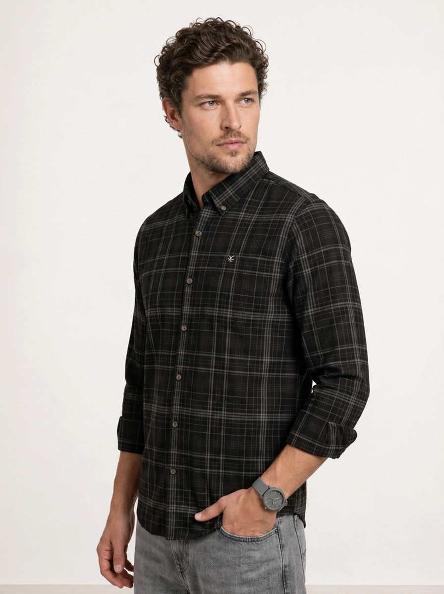 Slim Fit Checkered Shirt | Black
