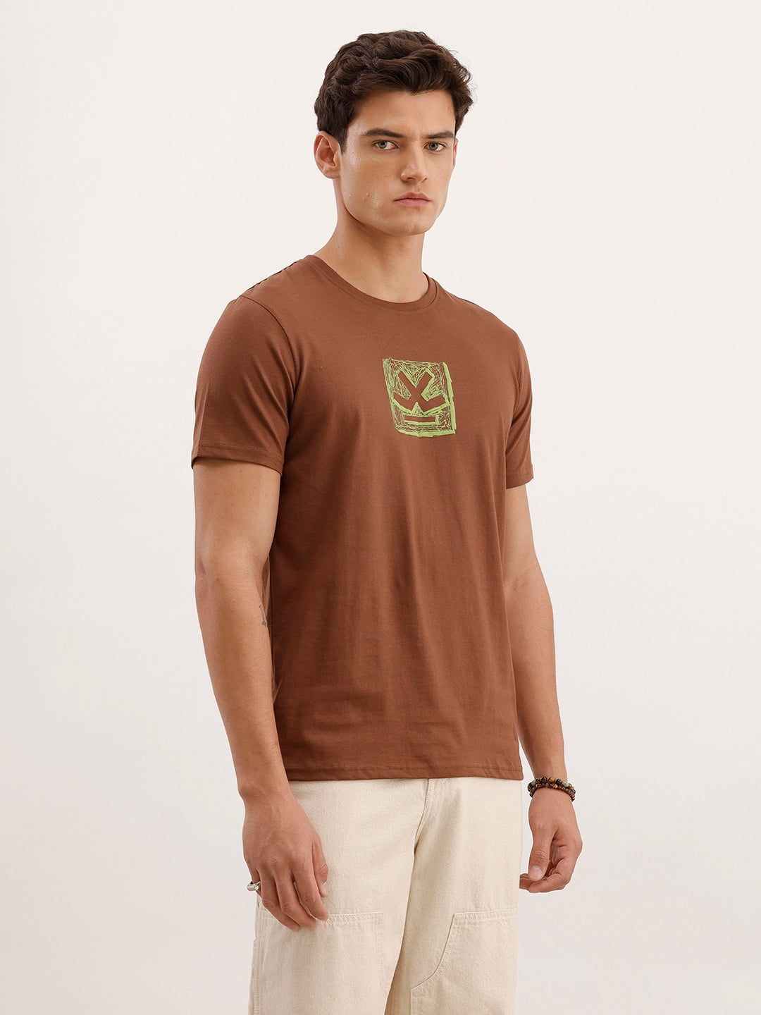 Slim Fit Puffer Printed T-Shirt | Brown