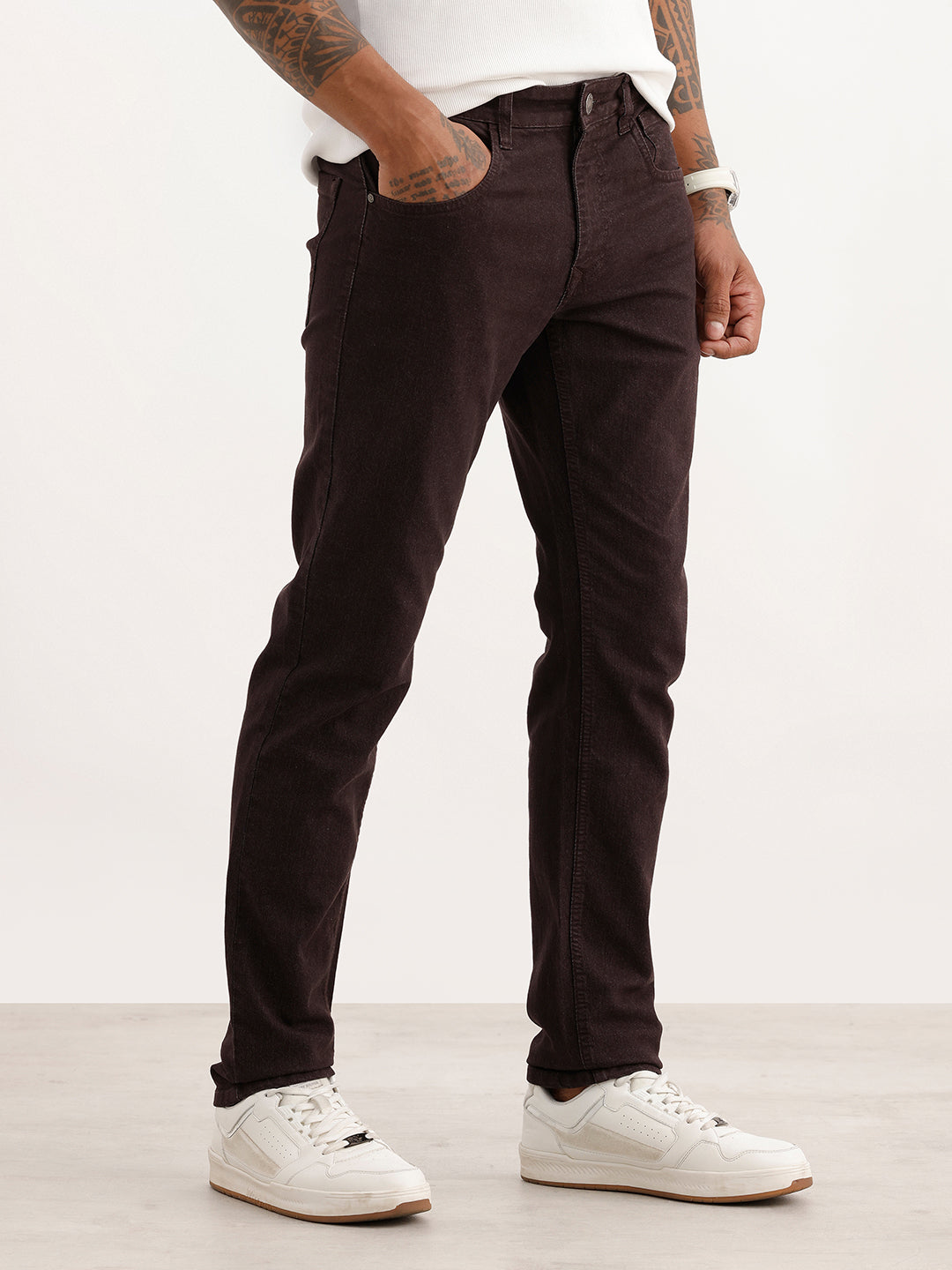 Solid Skinny Fit Denim Jeans | Brown