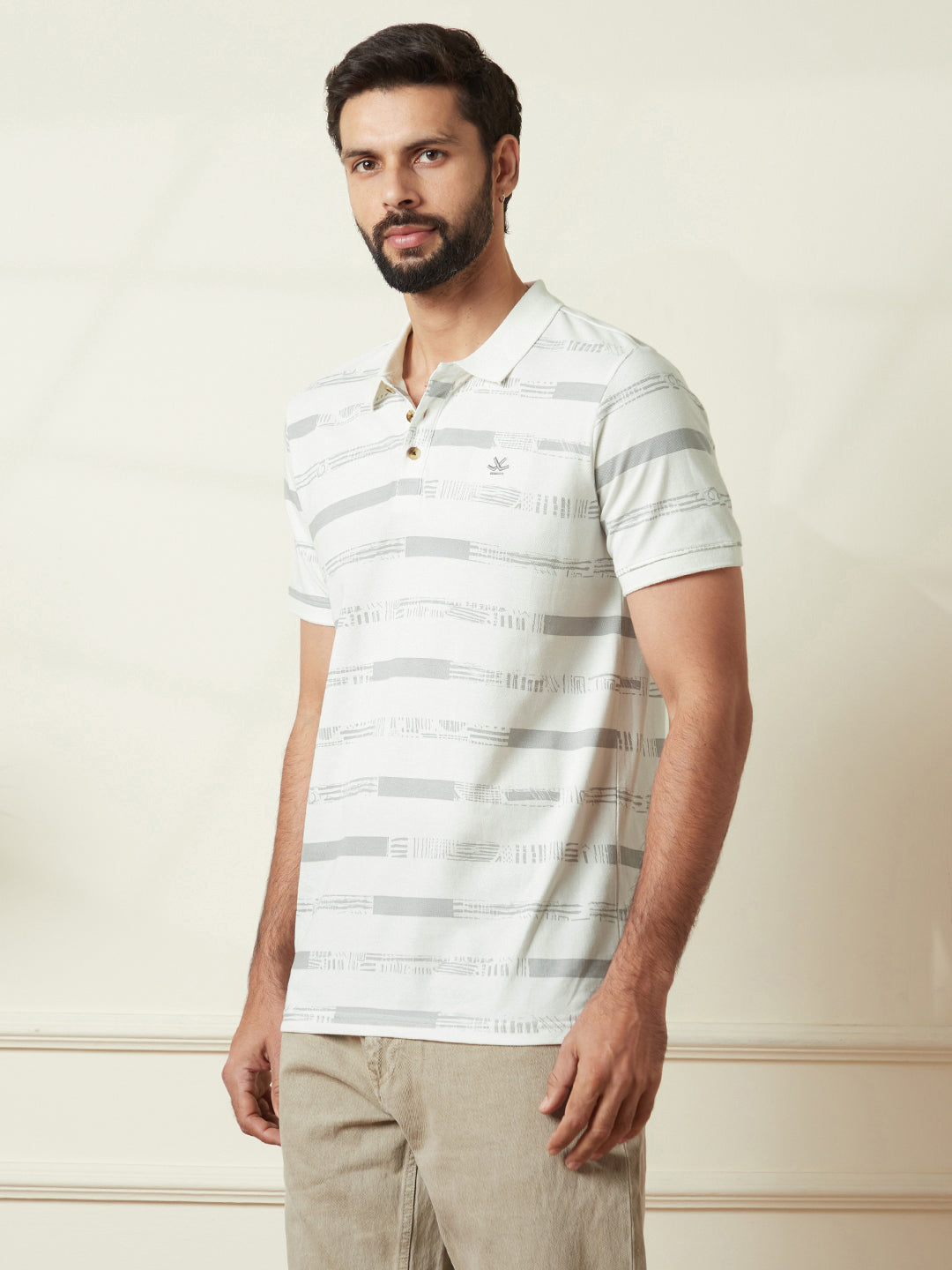 Abstract Striped Slim Fit Polo T-Shirt