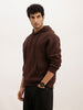 Solid Flock Printed Hooded Sweatshirt | Brown