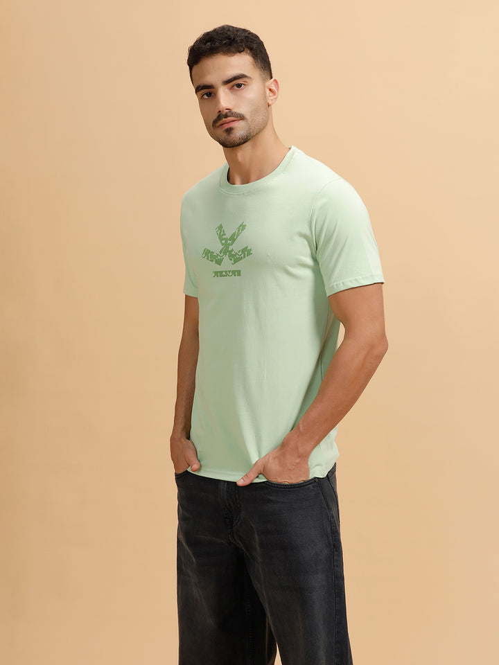 Tonal Logo Printed Slim Fit T-Shirt | Light Green