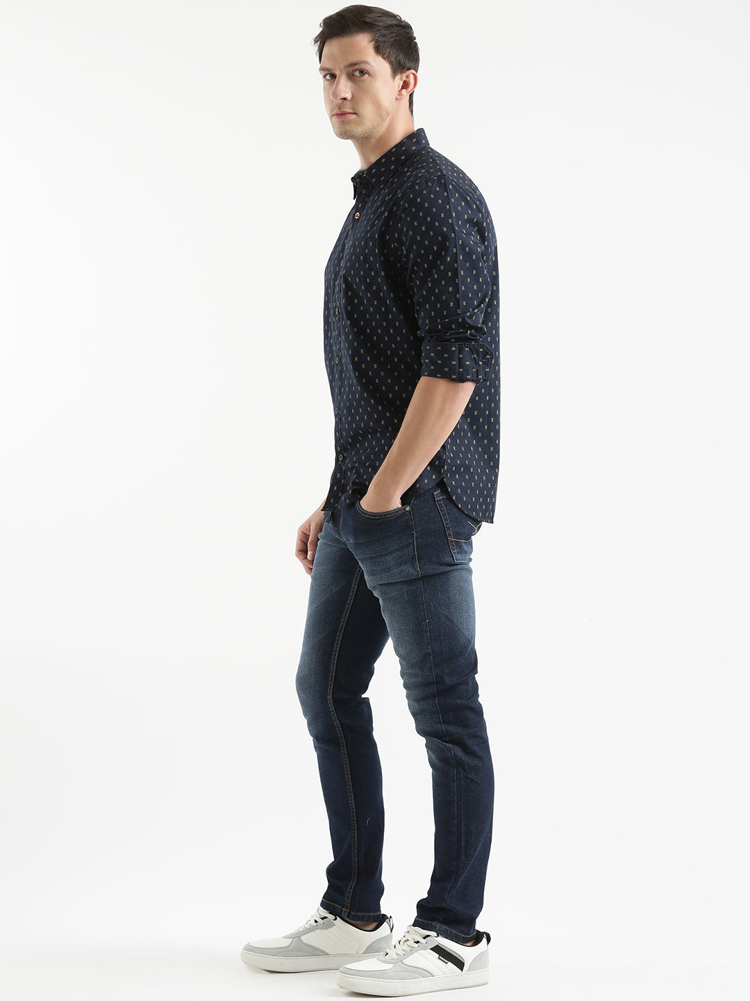 AOP Classic Navy Blue Cotton Shirt