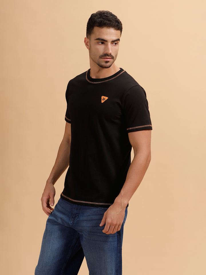Stitch Detail Short Sleeve T-Shirt | Black