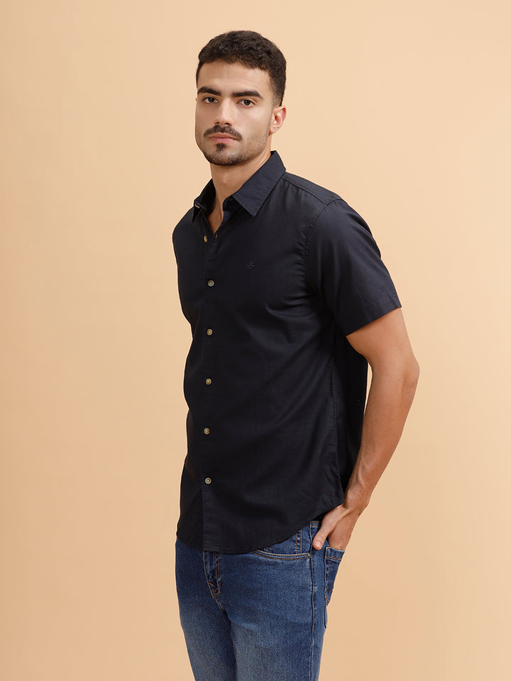 Solid Short Sleeve Regular Fit Shirt | Navy Blue