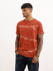 Slim Fit Washed Placement Printed T-Shirt | Rust