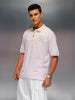 Men's oversize polo tshirt with contrast collar & graphic chest print | Pink
