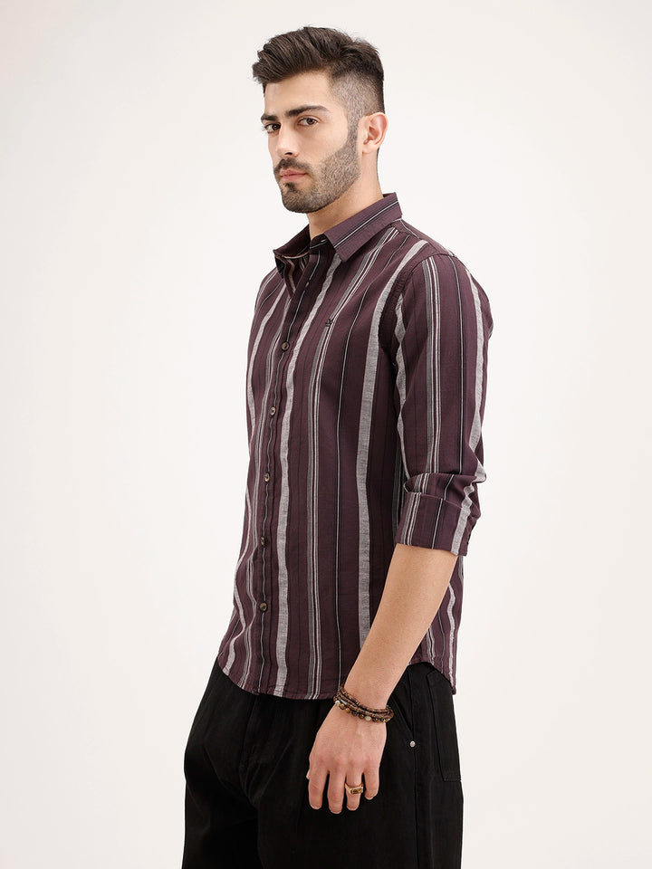 Slim Fit Striped Shirt | Brown