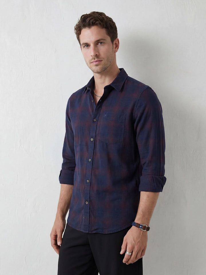 Slim Fit Checkered Shirt | Navy Blue