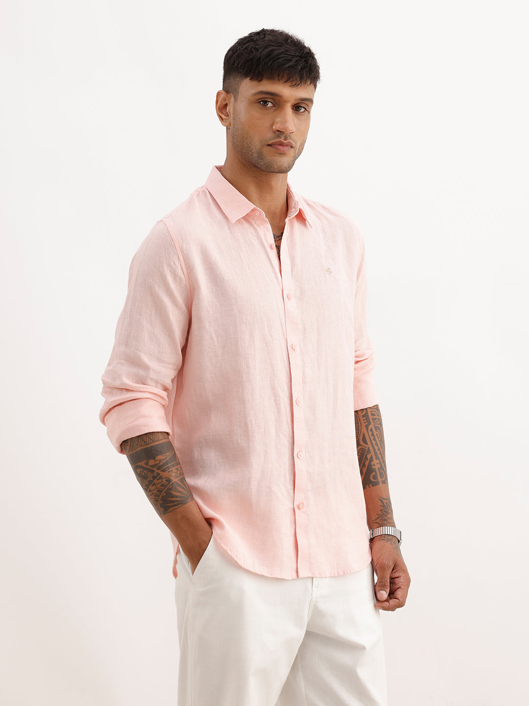 Solid Slim Fit Full Sleeve Shirt | Pink