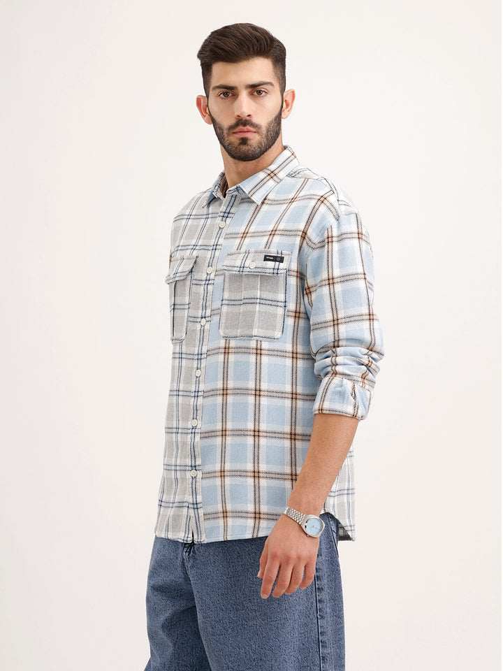 Textured Oversized Double Pocket Shirt | Light Blue