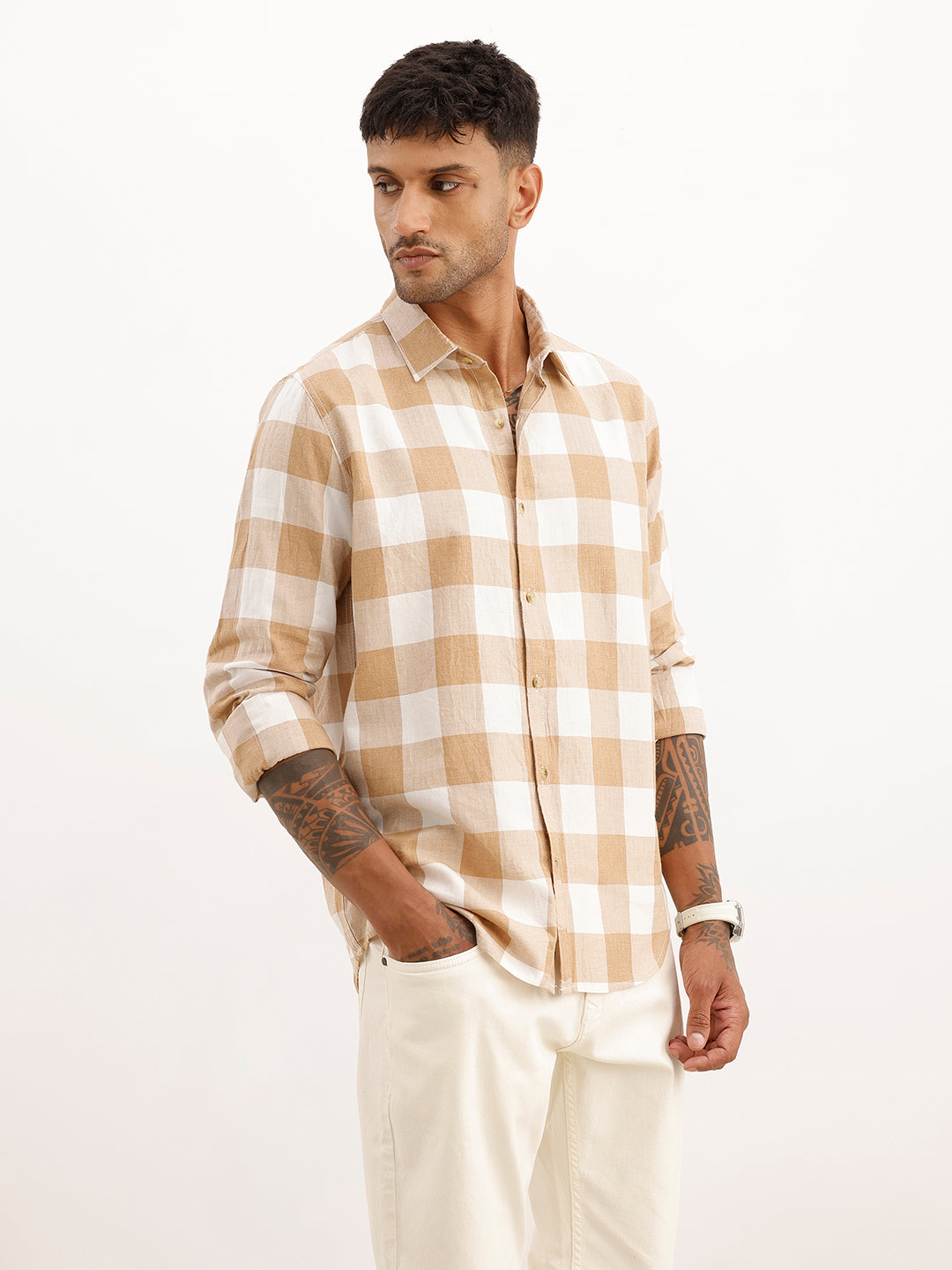 Slim Fit Placement Printed Shirt | Khaki | WSH01FSSL7113W