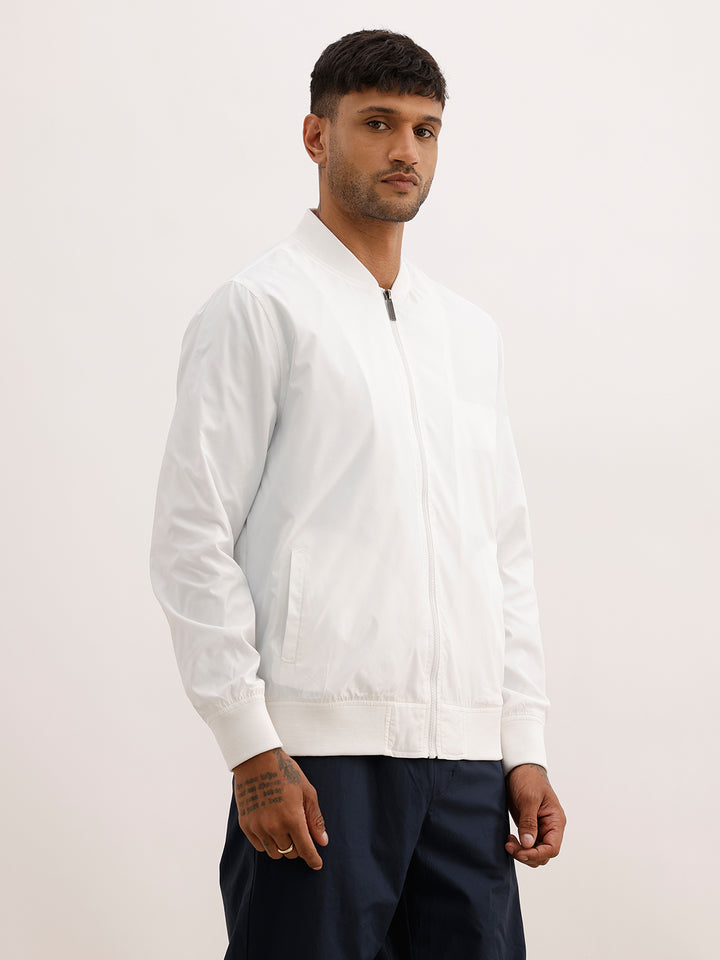 Solid Regular Fit Zipper Jacket | White