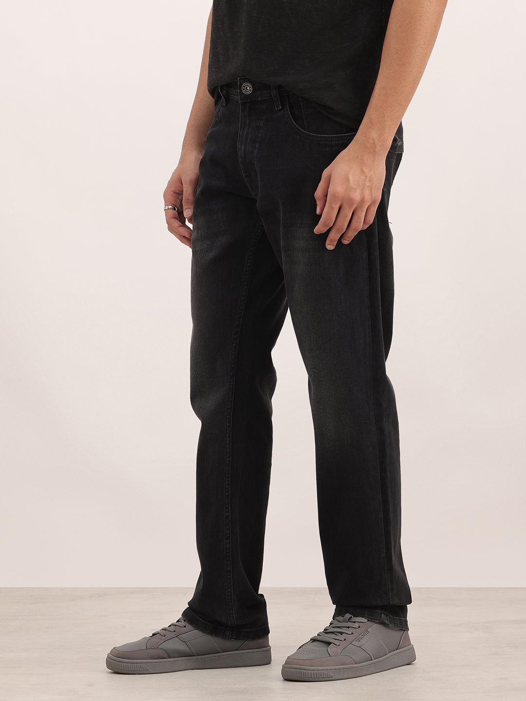 Washed Straight Fit Denim Jeans | Charcoal