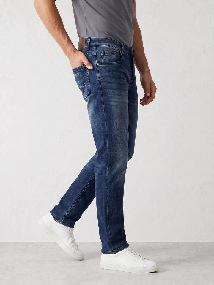 Faded Straight Fit Denim Jeans | Blue