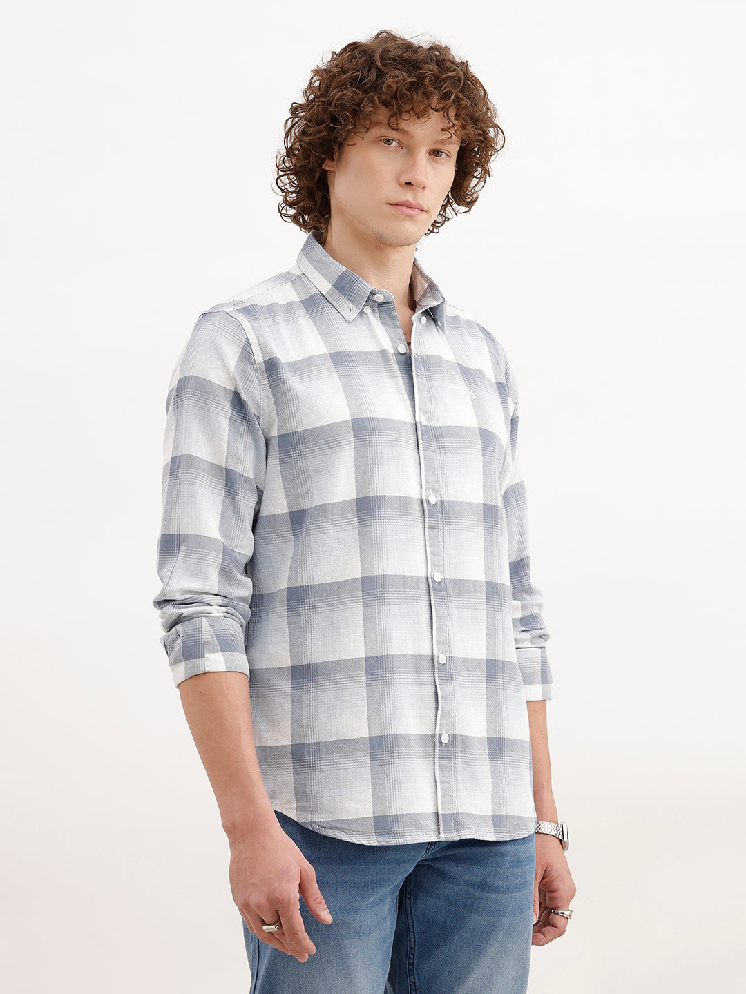 Regular Fit Checkered Shirt | Grey