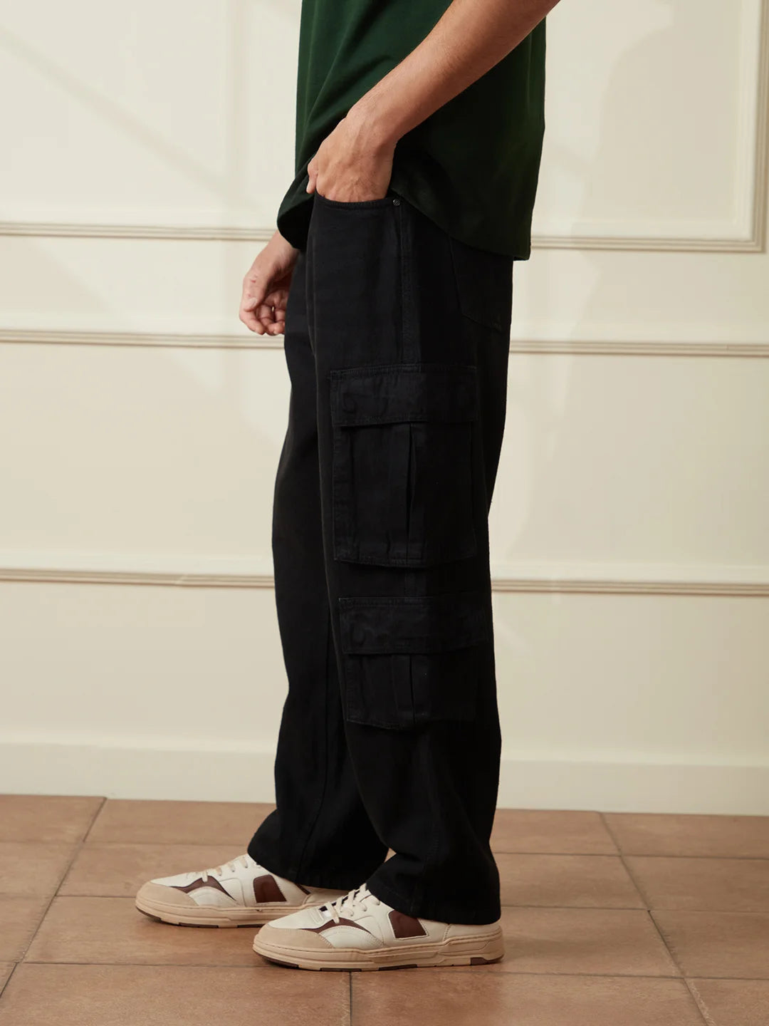 Casual Loose Fit Denim Cargo Black