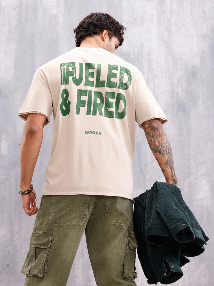 Retro Wash Graphic Printed Tshirt With Raw Edge Detail | Beige