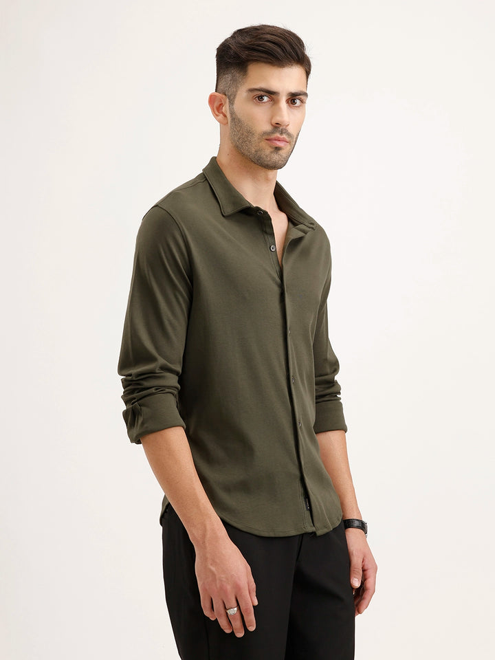 Slim Fit 100% Cotton Shirt | Olive
