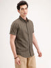Slim Fit Textured Half Sleeve Shirt | Olive