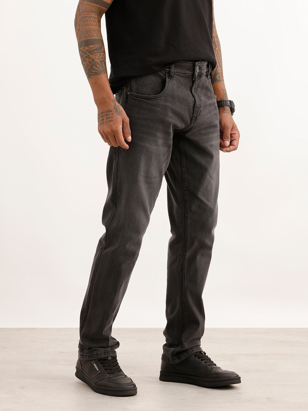 Faded Straight Fit Denim Jeans | Dark Grey