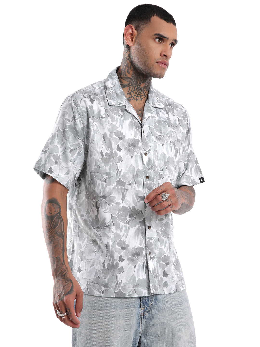 Grey AOP Resort Collar Shirt