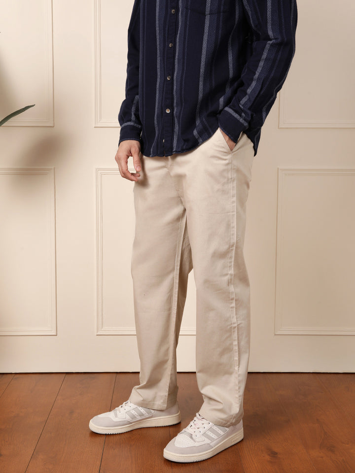 Loose Fit Linen Blend Trouser | Beige