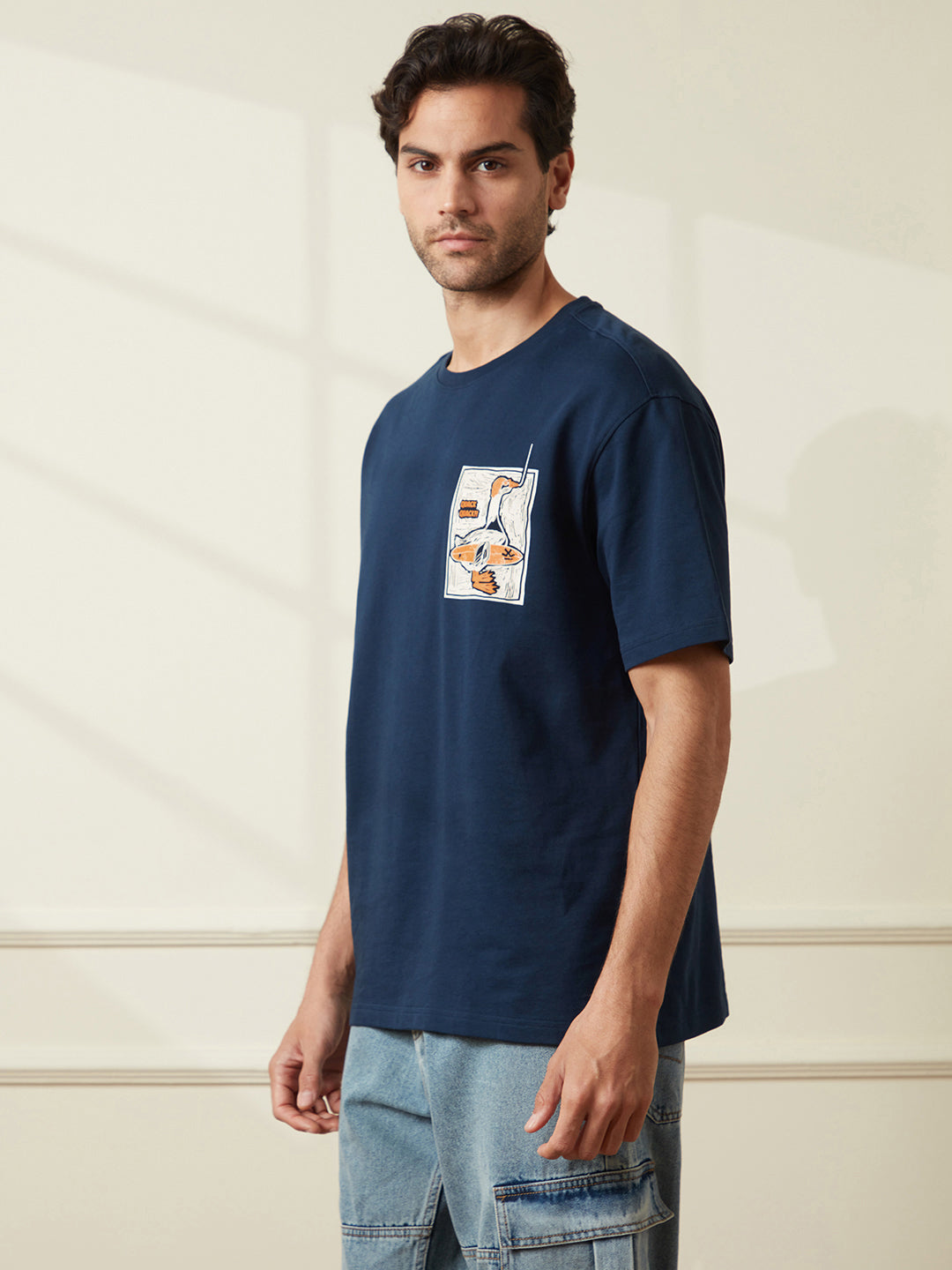 Placement Printed Navy T-Shirt