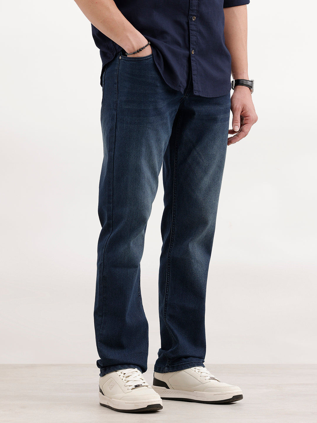 Faded Straight Fit Denim Jeans | Blue