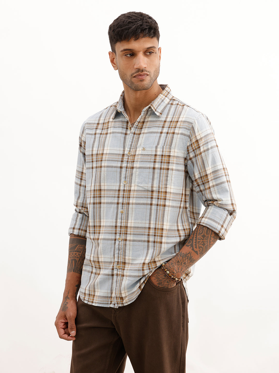 Classic Regular Fit Checkered Shirt | Light Blue