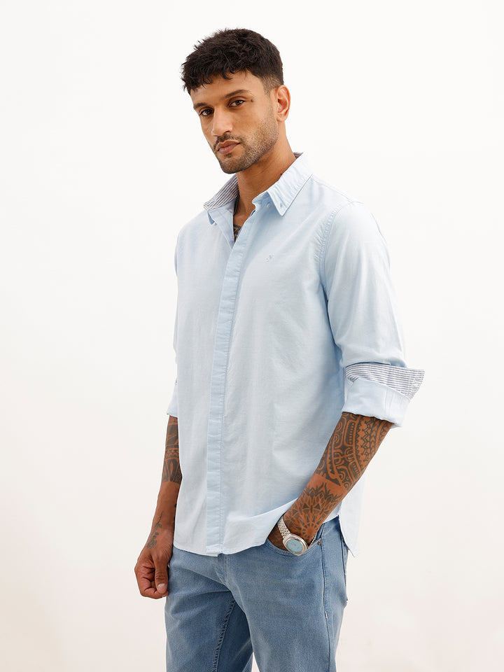 Classic Solid Double Placket Shirt | Blue