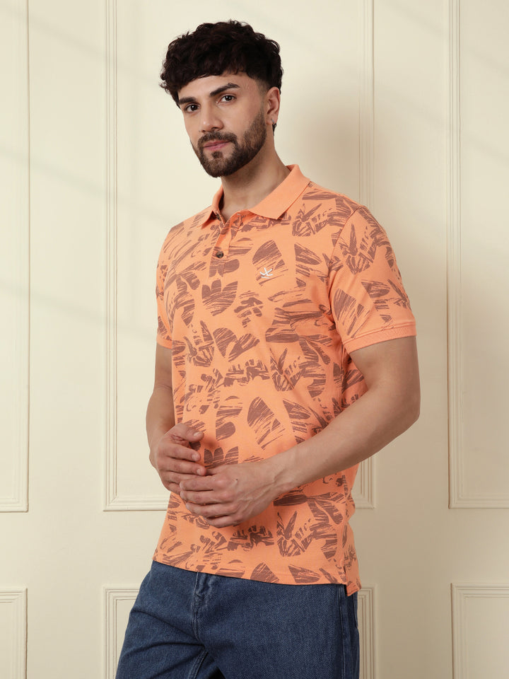 Casual Abstract AOP Polo T-Shirt | Peach