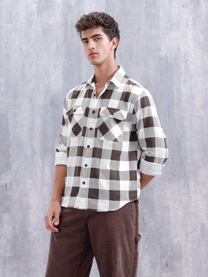 Men’ Comfort Fit Checkered Pattern Shirt | Brown