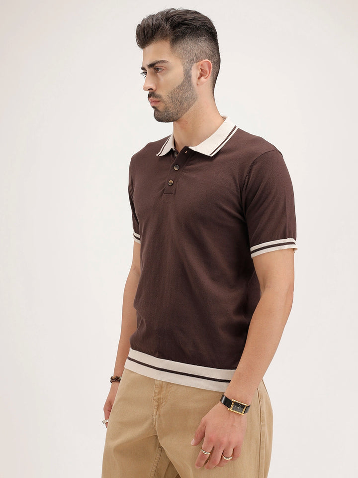 Classic Slim Fit Tipping Collar Polo T-Shirt | Brown