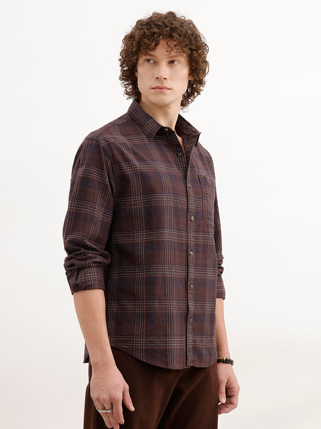 Comfort Fit Checkered Shirt | Brown