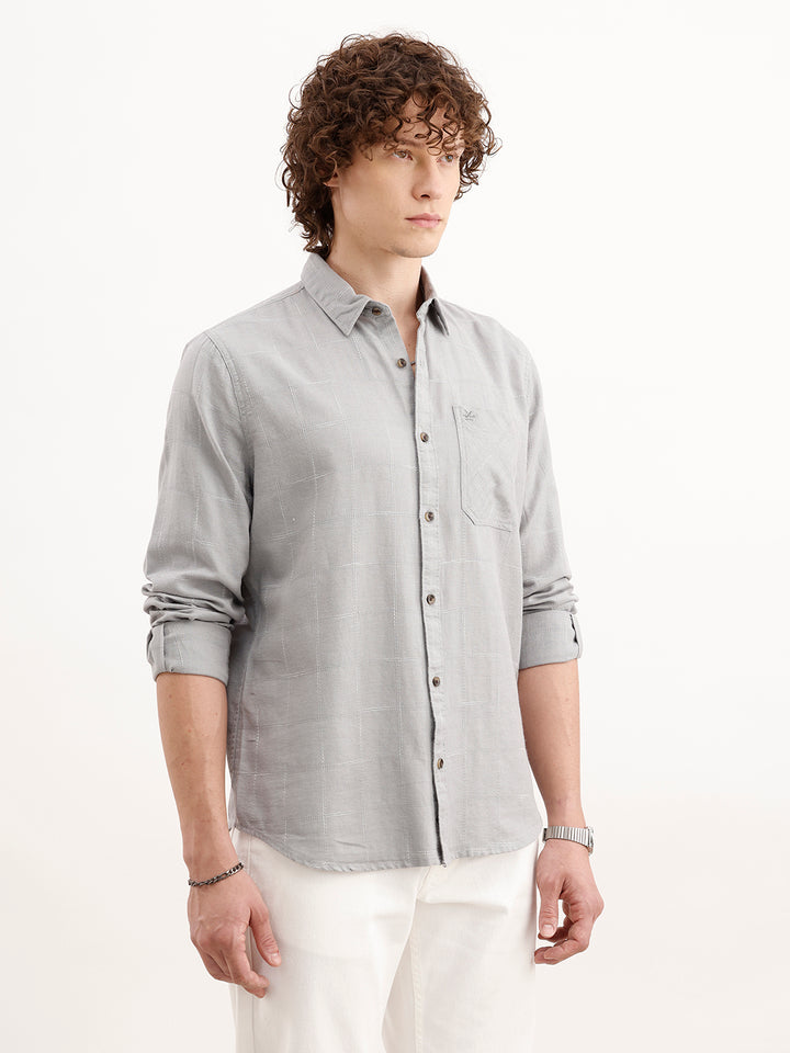 Slim Fit Checkered Shirt  | Grey