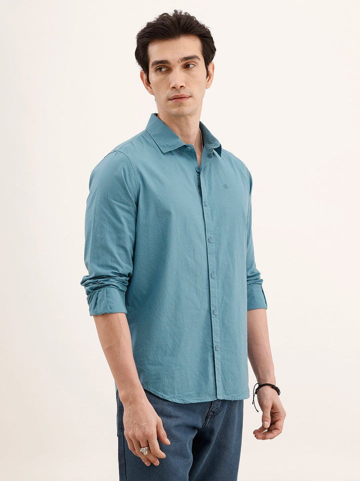Solid Regular Fit 100% Cotton Shirt | Teal