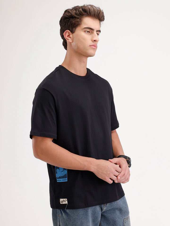 Oversized Placement Printed T-Shirt | Black