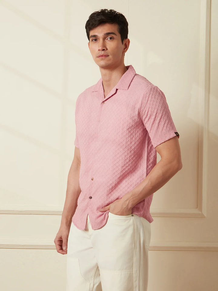 Textured Short Sleeve Shirt | Pink