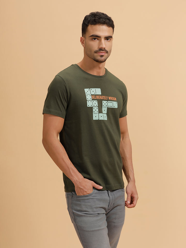 Placement Print Slim Fit T-Shirt | Olive