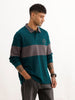 Oversized Cut & Sew Full Sleeve Polo T-Shirt | Green