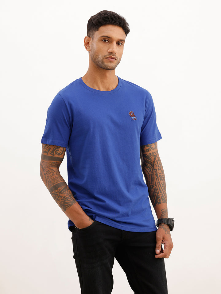 Slim Fit Quirky Embroidered Patch Detail T-Shirt | Blue