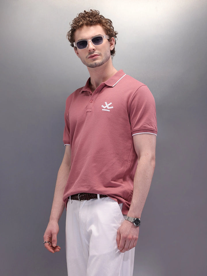 Solid Collar Tipping Polo T-Shirt | Pink