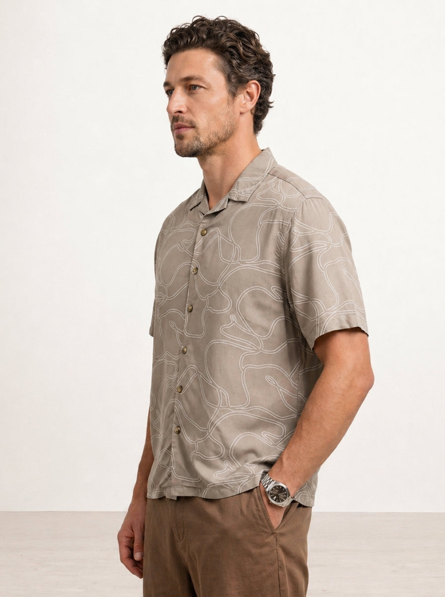 Comfort Fit AOP Half Sleeve Shirt | Brown
