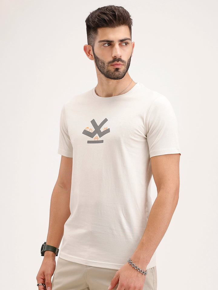 Solid Slim Fit Printed T-Shirt | Beige
