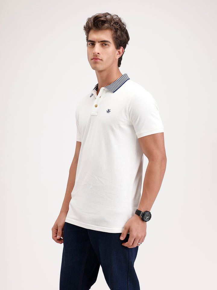 Regular Fit Contrast Collar Polo T-Shirt  | White