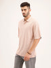 Textured Oversized Polo T-Shirt | Pink